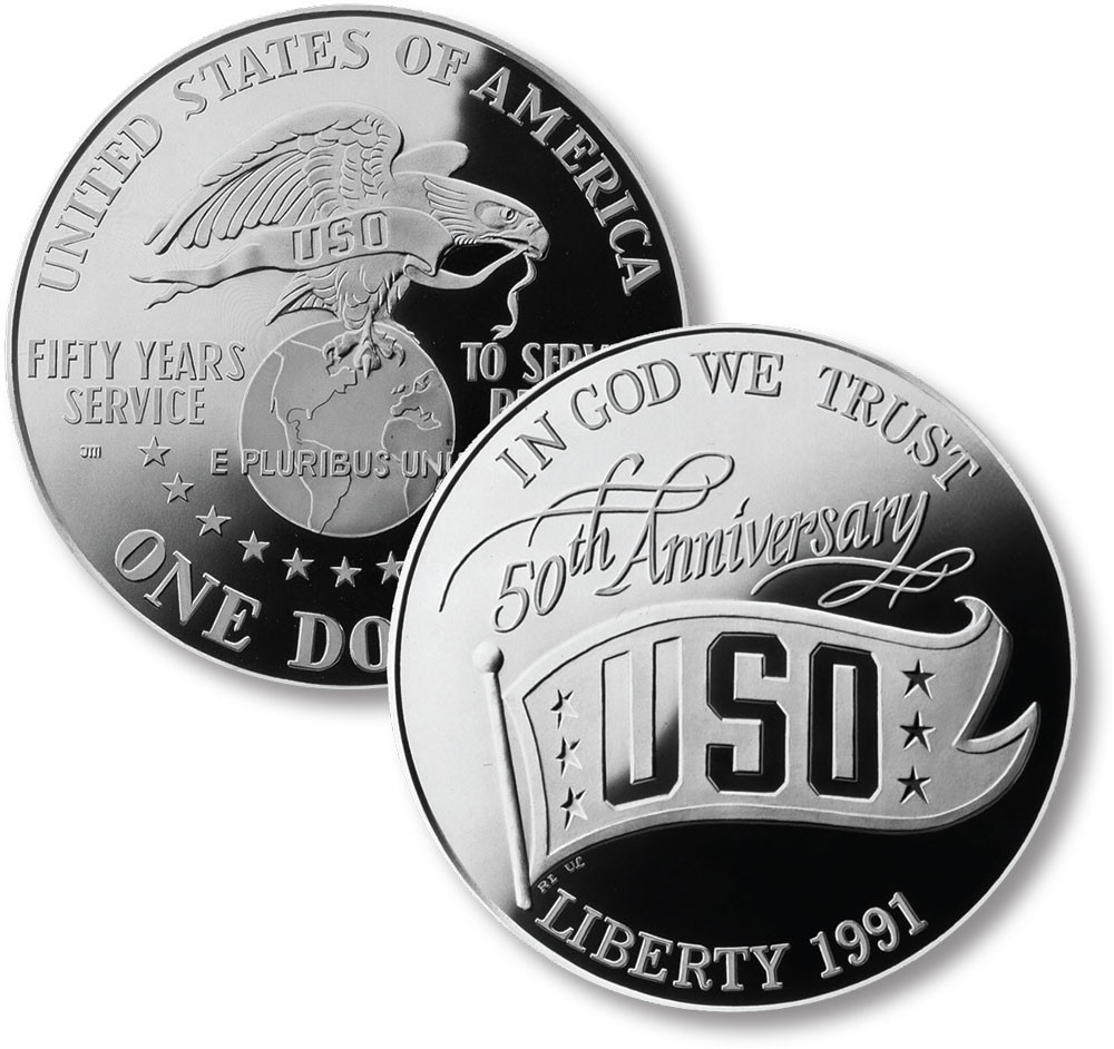 M12106 - 1991 USO Silver Dollar, Uncirculated - Mystic Stamp Company