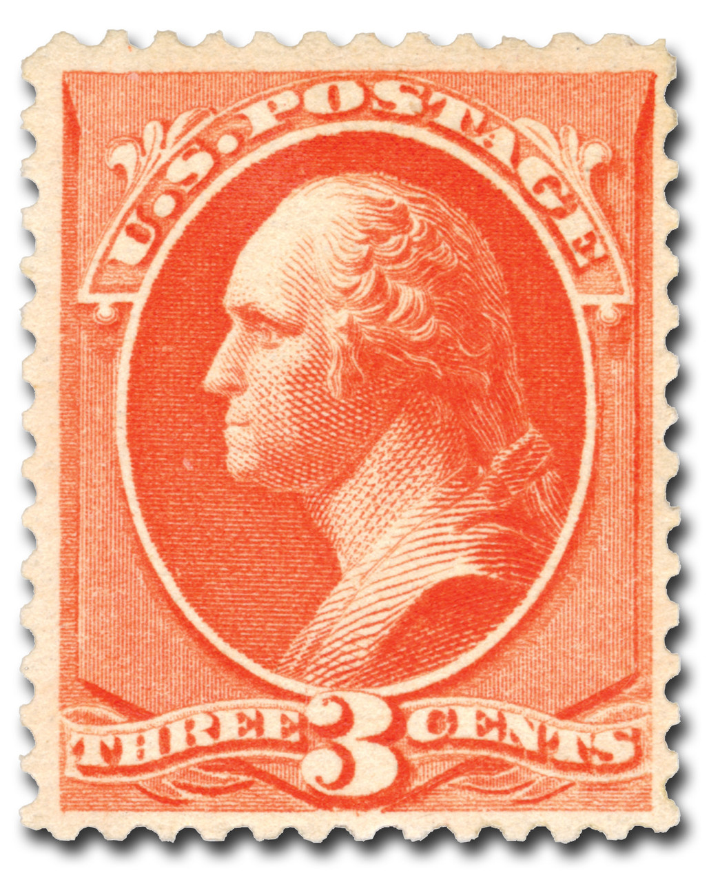 214 - 1887 3c Washington, Vermilion, Soft Paper, Perf. 12 - Mystic