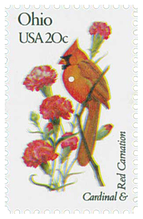 1987 - 1982 20c State Birds & Flowers: Ohio - Mystic Stamp Company
