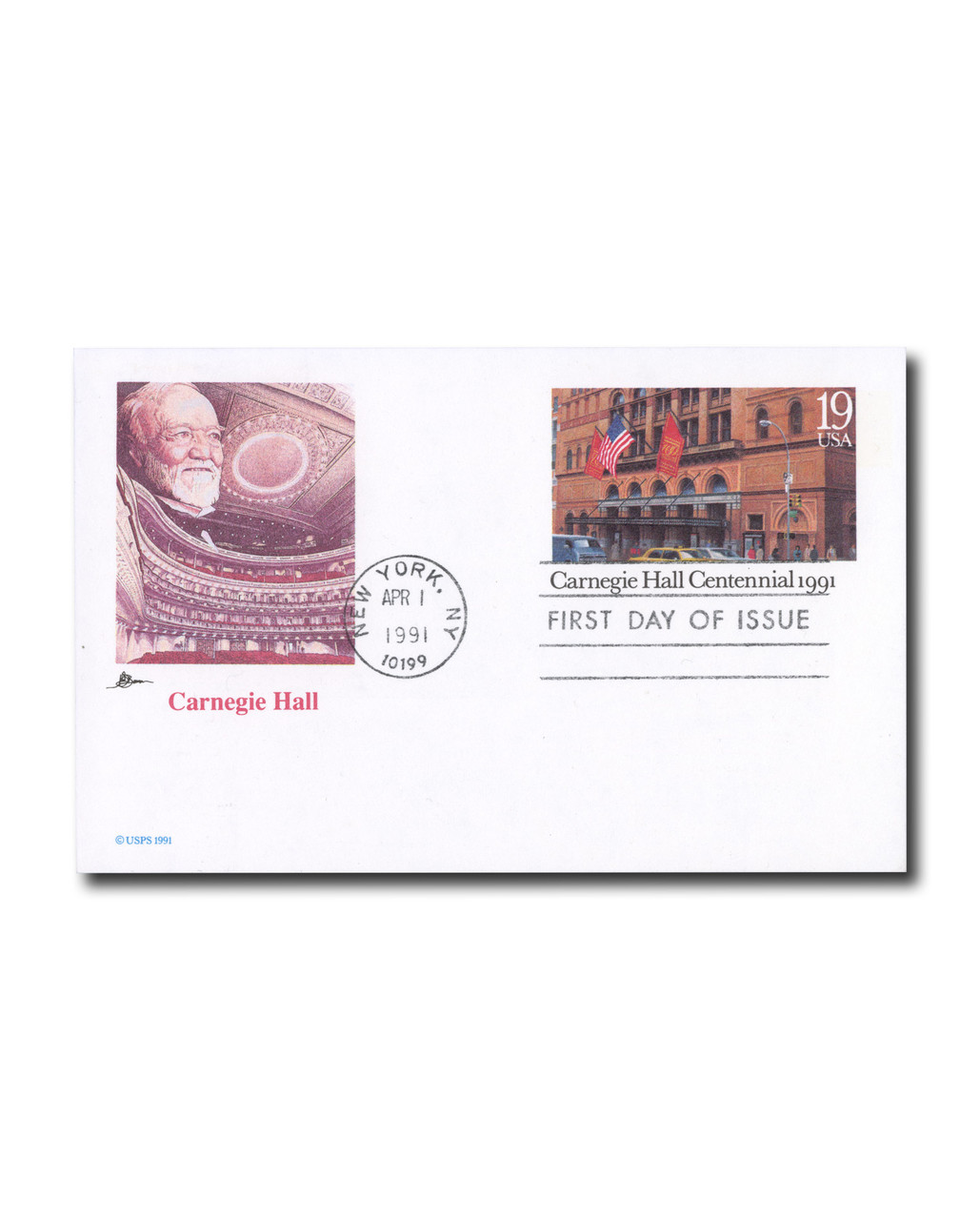 UX154 - 1991 19c Carnegie Hall Centennial, Postal Card - Mystic