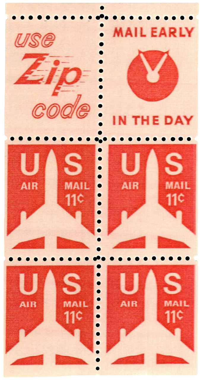 C78a - 1971-73 11c Jet Airliner, Booklet Pane of 4 Stamps & 2