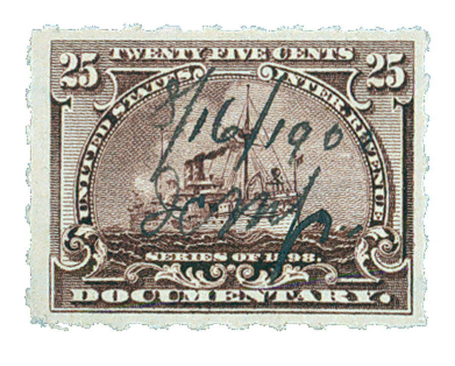 R169p - 1898 25c Battleship, Documentary Revenue Stamp, Purple