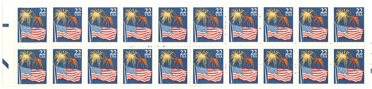 2276a - 1987 22c Flag Over Fireworks, Booklet Pane of 20 Stamps