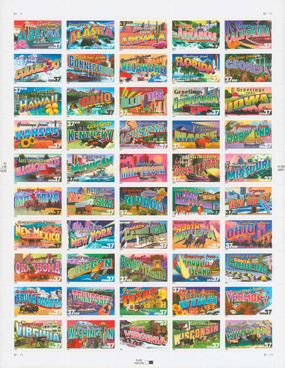 コレクション ANTIQUE STAMPS/POSTCARDS 3696-3745 - 2002 37c Greetings From America - Mystic Stamp Company