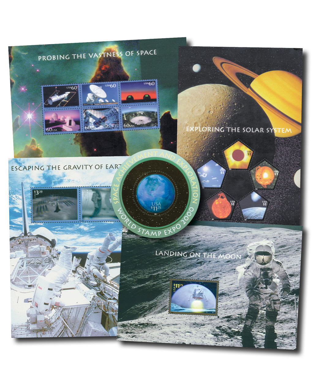 3409-13 - 2000 Space Collection, 5 Souvenir Sheets - Mystic Stamp