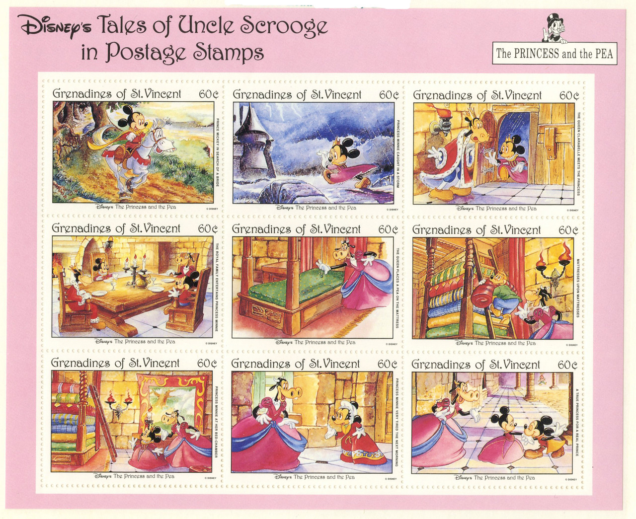 MDS198 - 1992 Disney's The Princess and The Pea, Mint Sheet of 9