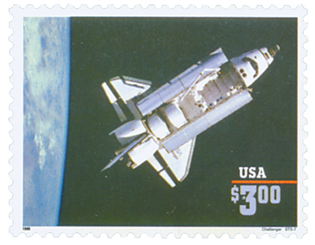 2544b - 1996 $3 Space Shuttle 'Challenger', Priority Mail - Mystic