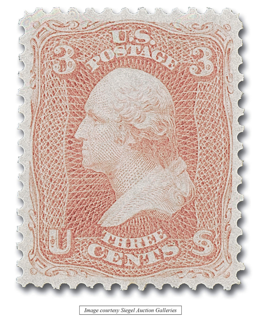 64b - 1861 3c Washington, Rose Pink, Perf. 12 - Mystic Stamp Company