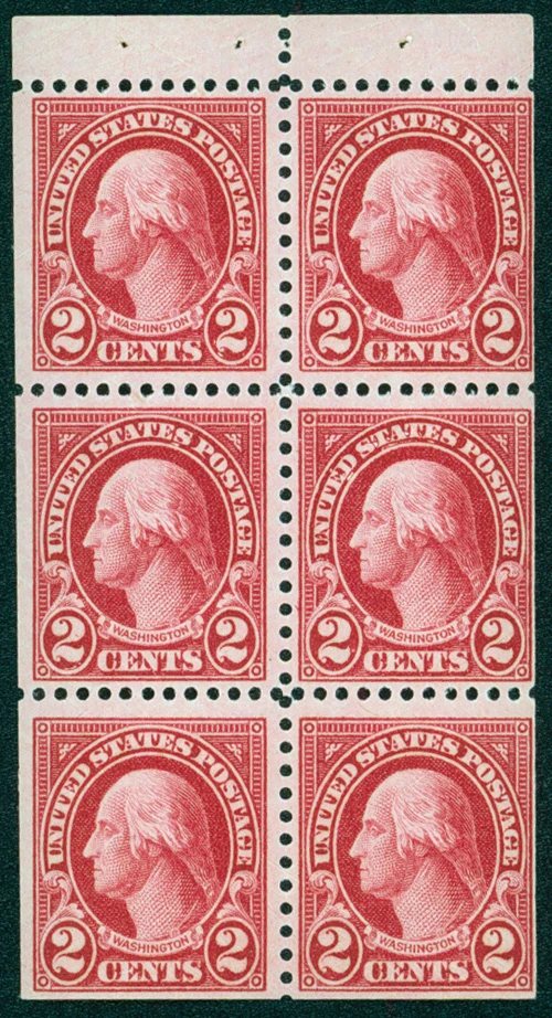 634d - 1927 2c Washington, Carmine, Booklet Pane of 6, Perf. 11x10