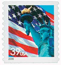 3979 - 2006 39c Lady Liberty & Flag, Vertical Perf. 9.75 - Mystic