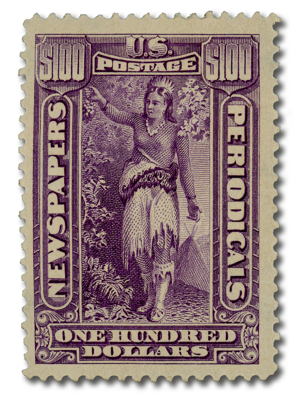 PR125 - 1896 $100 Newspaper & Periodical Stamp, Purple, Double