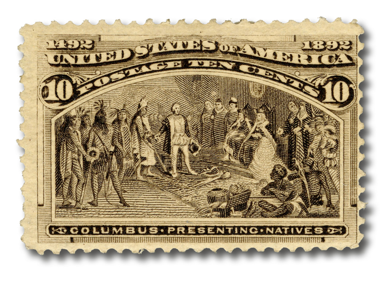 237 - 1893 10c Columbus Presenting Natives, Black Brown - Mystic