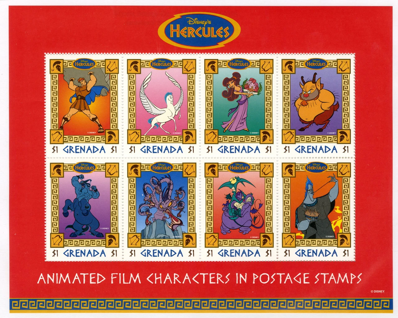 MDS324A - 1997 Disney's Hercules, Mint, Sheet of 8 Stamps, Grenada