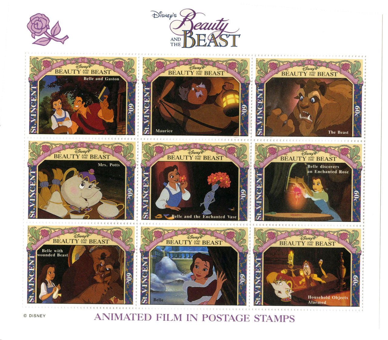 【激レア】Disney STAMP ART GALLERY 087/200 MDS122 - 1981 Disney's Cinderella Christmas, Mint, Set of 6