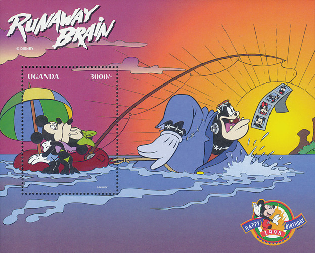MDS496C - Uganda 1998 Mickey & Minnie kissing, S/S - Mystic Stamp