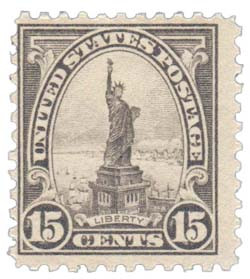566 offer - 1922 15c Statue of Liberty, Gray, Perf. 11 - Mystic
