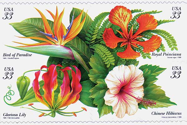 3310-13 - 1999 33c Tropical Flowers - Mystic Stamp Company