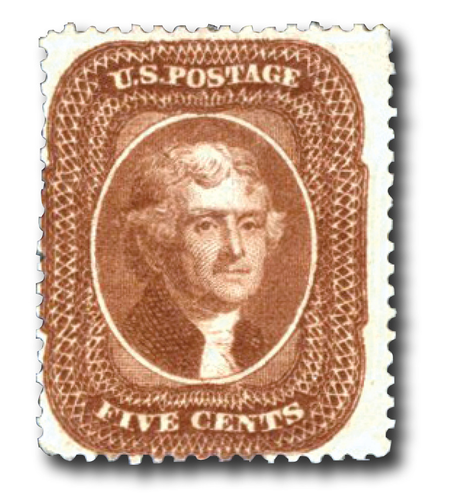 30 - 1861 5c Thomas Jefferson, Orange Brown, Type II, Perf. 15.5  display picture 1
