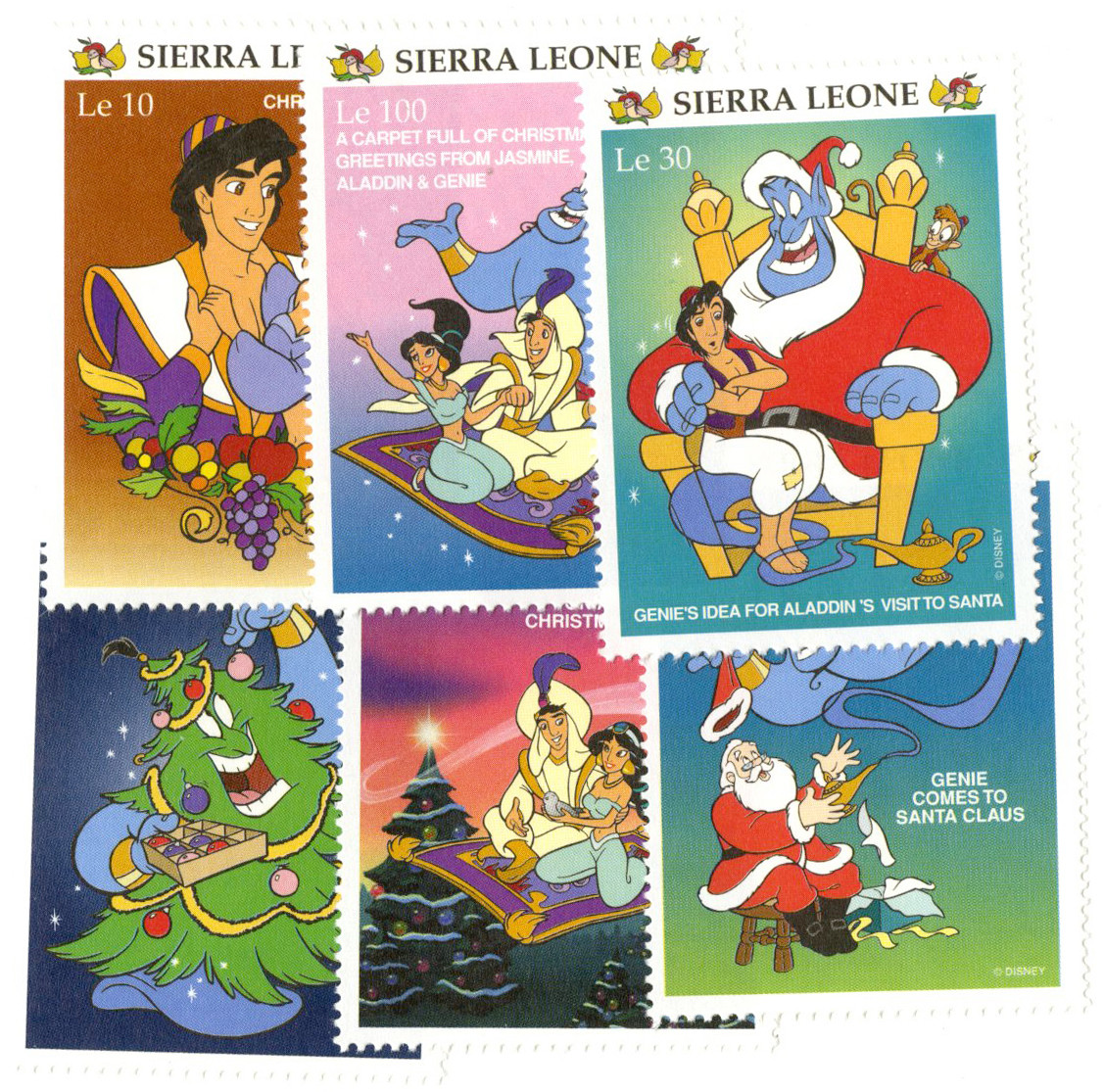 東京ディズニーランド 1984 シール クリスマス レア MDS181 - 1997 Disney's Christmas - Aladdin, Mint, Set of 6 Stamps