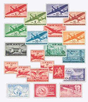 C25-45 - SAVE $4.95 on 1941-49 Airmail Stamps, Set of 21 Stamps