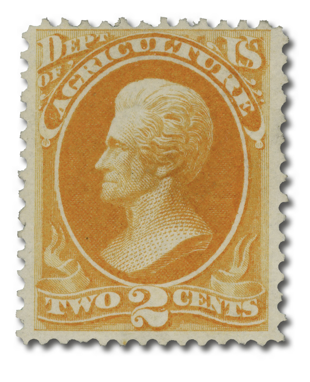 O2 - 1873 2c Department of Agriculture Official, Yellow, Hard