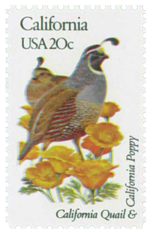 1957 - 1982 20c State Birds & Flowers: California - Mystic Stamp