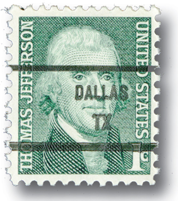 1278c - 1968 1c Prominent Americans: Thomas Jefferson, Pre-Cancel  display picture 1
