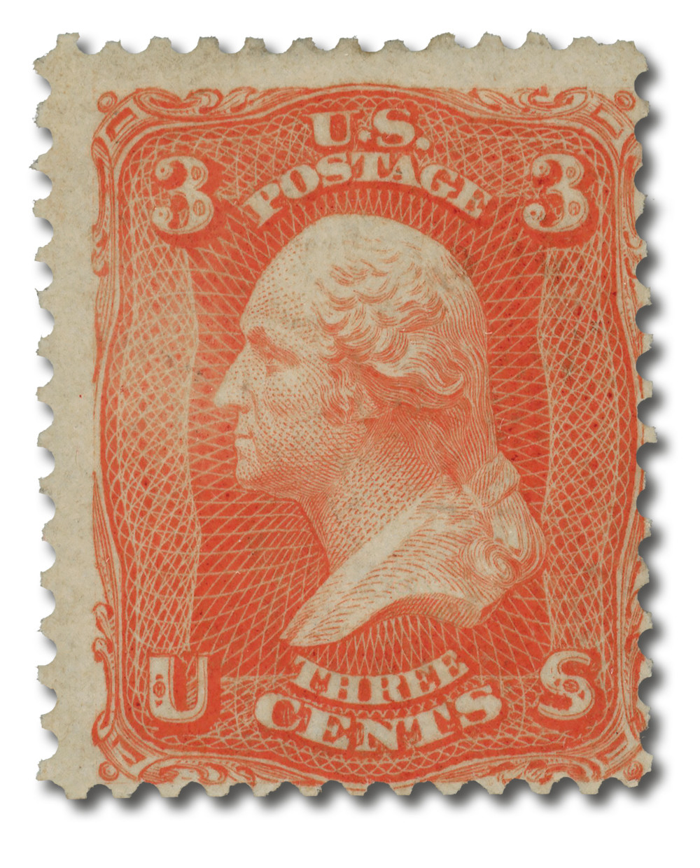 74TC6 - 1861 3c Scarlet, Perforated 12 on Stamp Paper - Mystic