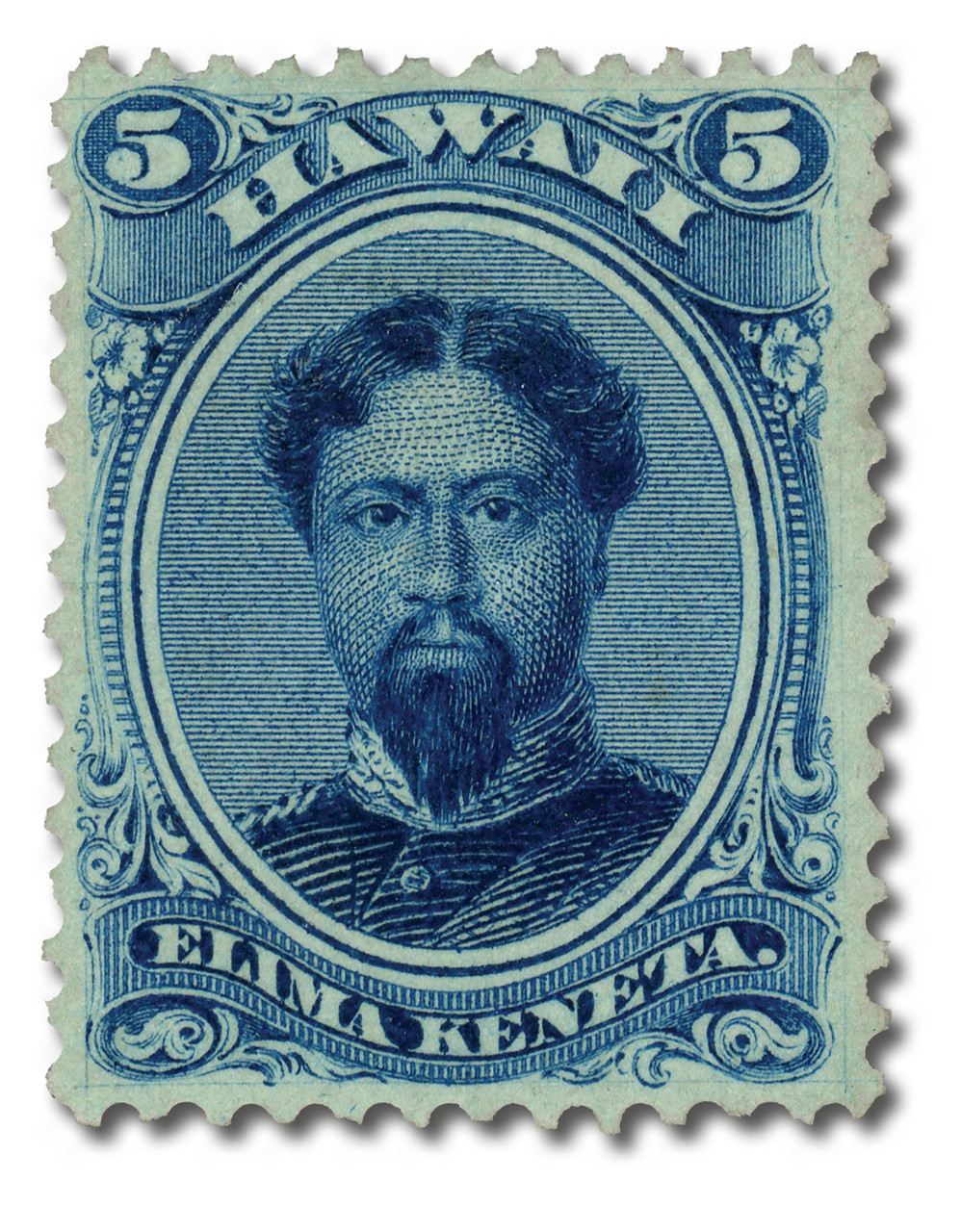 HAWAII 5C　Redオーバープリント H32 - 1866 5c King Kamehameha V, Blue, Hawaii - Mystic Stamp Company