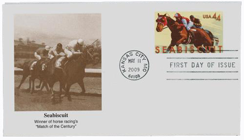 U668 - 2009 44c Racehorse Seabiscuit, Stamped Envelope, First Day