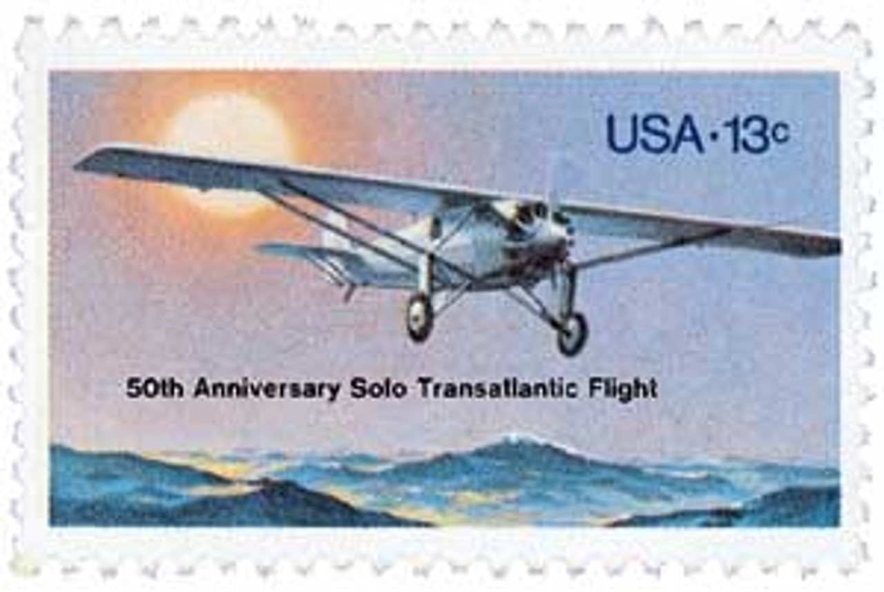 m❤︎ 1710 - 1977 13c Lindbergh Flight-50th Anniversary - Mystic Stamp