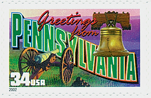 3598 - 2002 34c Greetings From America: Pennsylvania - Mystic