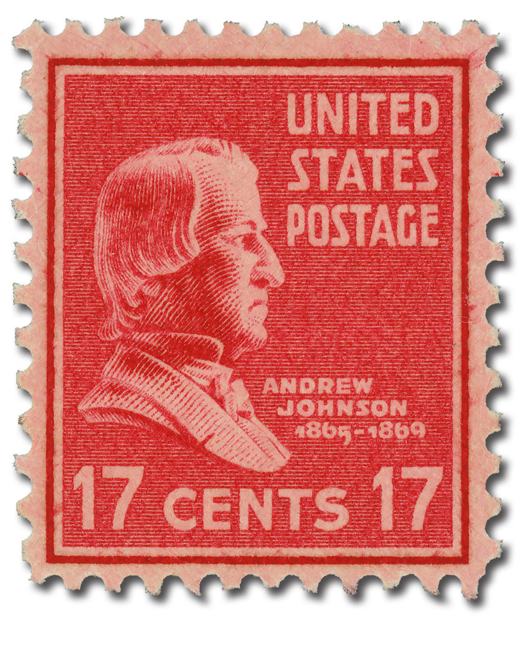 822 - 1938 17c Andrew Johnson, Rose Red - Mystic Stamp Company