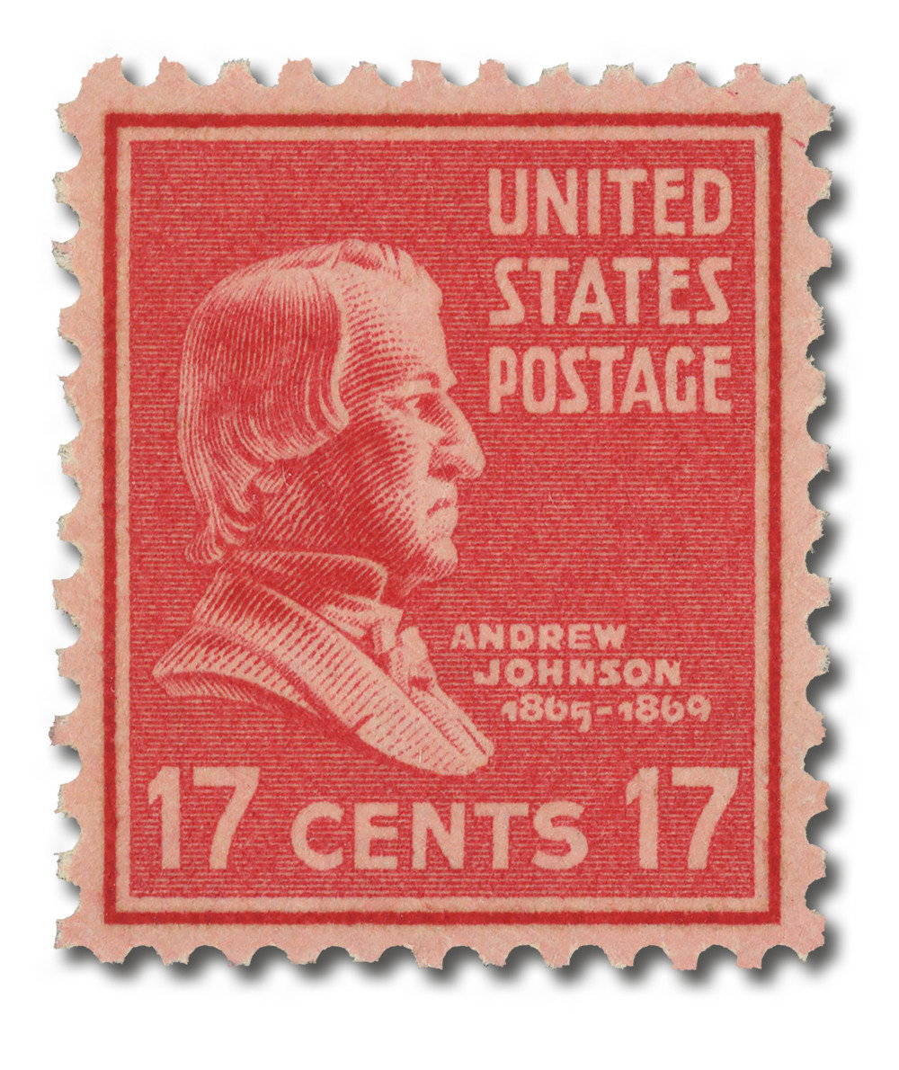 822 - 1938 17c Andrew Johnson, Rose Red - Mystic Stamp Company