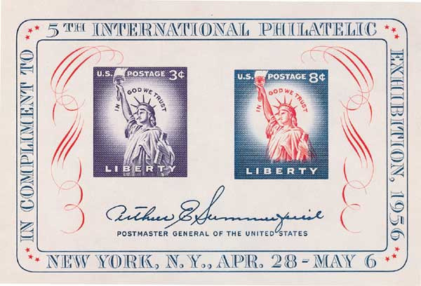 1075 - 1956 FIPEX Souvenir Sheet - Mystic Stamp Company