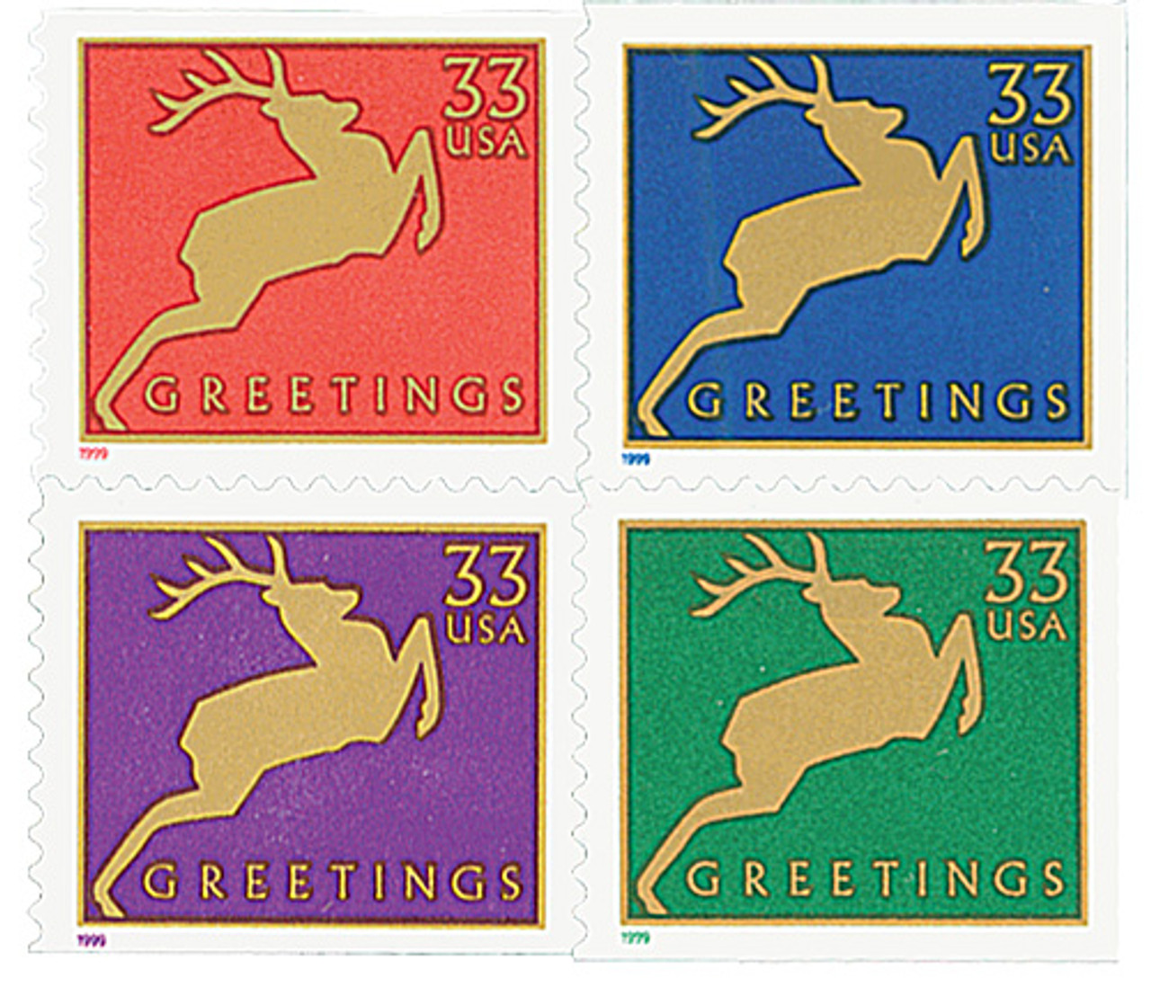 3364-67 - 1999 33c Reindeer - Booklet Stamps (Banknote Corp.)
