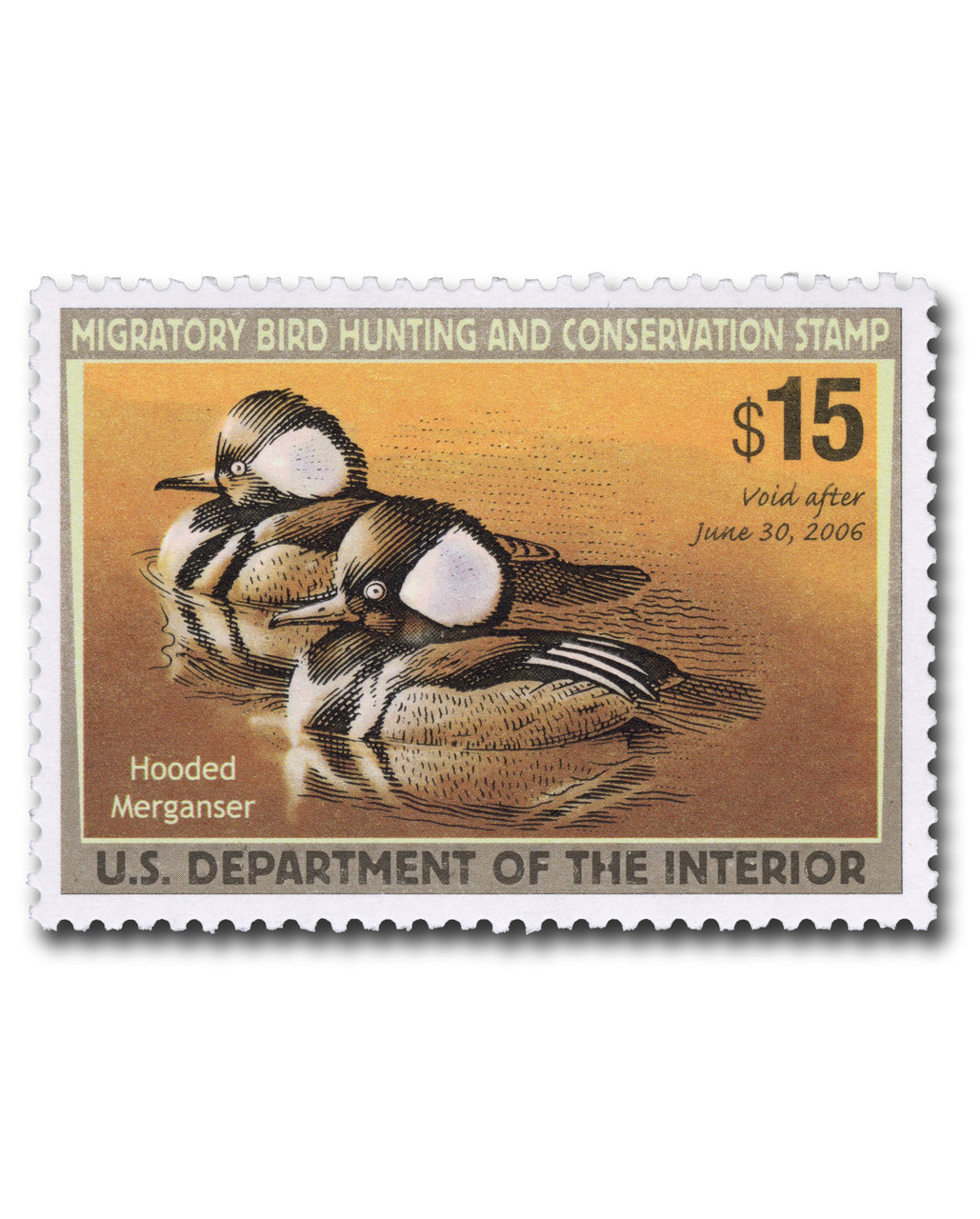 RW72 - 2005 $15.00 Federal Duck Stamp - Hooded Merganser