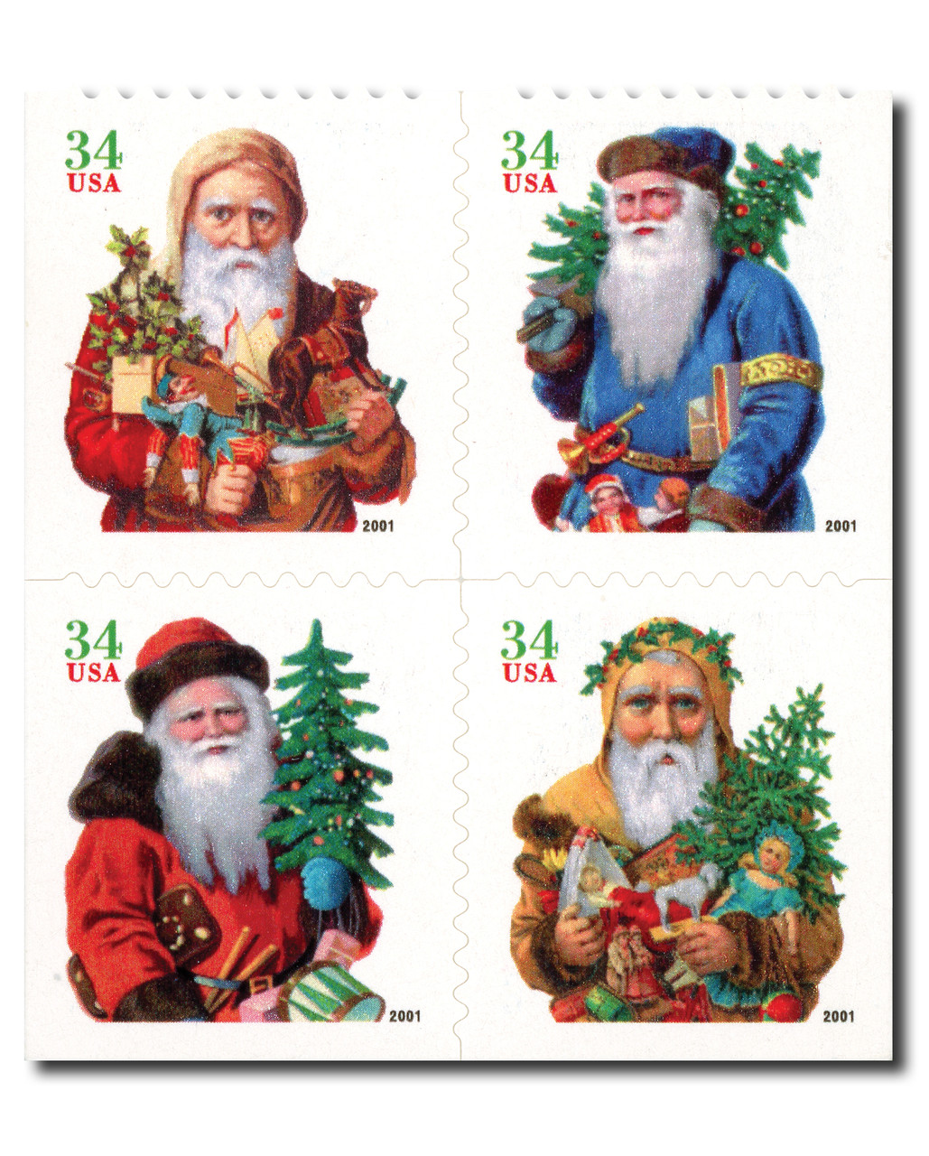 3541-44 - 2001 34c Santa Claus, Green Denomination - Mystic Stamp