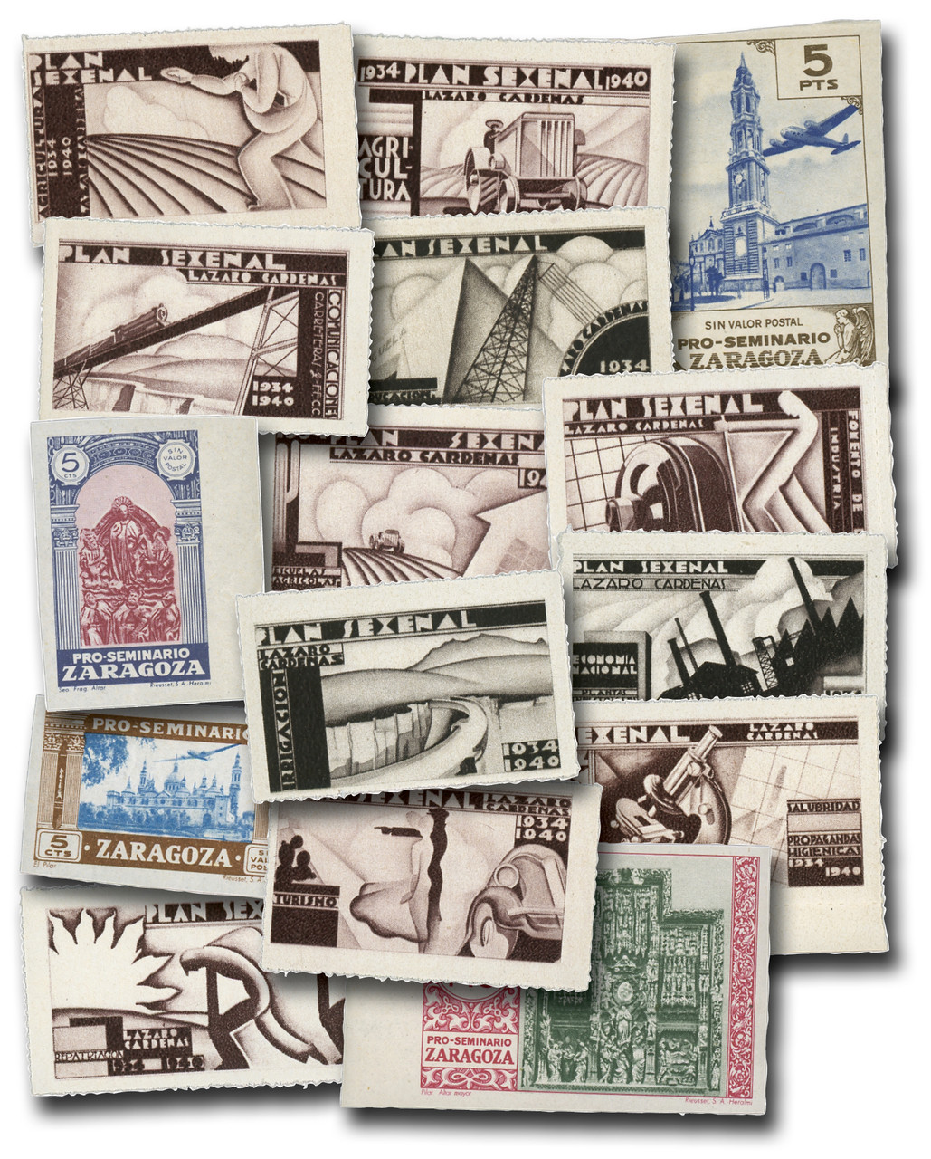 M11718 - 1930-50 Spanish and Mexico Seal and Poster Stamps, Set of 15