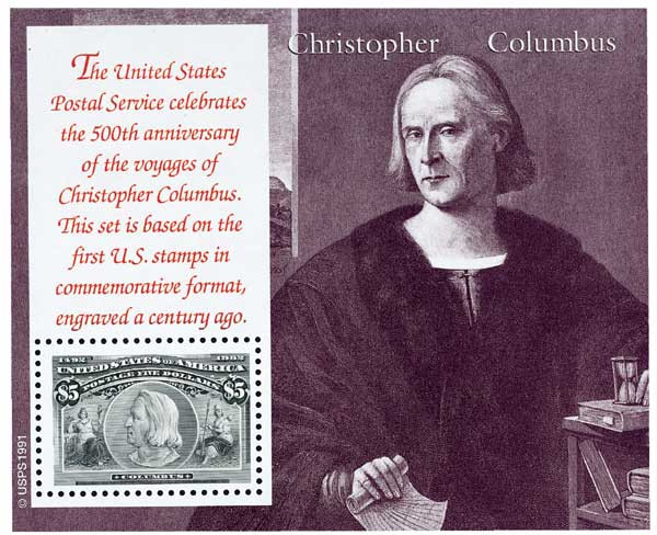 2629 - 1992 $5 Christopher Columbus, Souvenir Sheet - Mystic Stamp