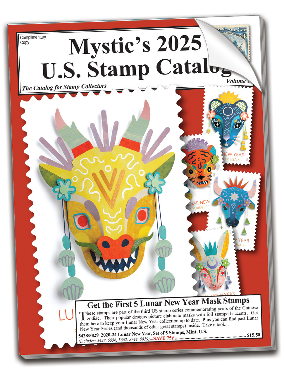 DB200 - 100 Mint US Stamps plus Catalog & Tongs - Mystic Stamp Company