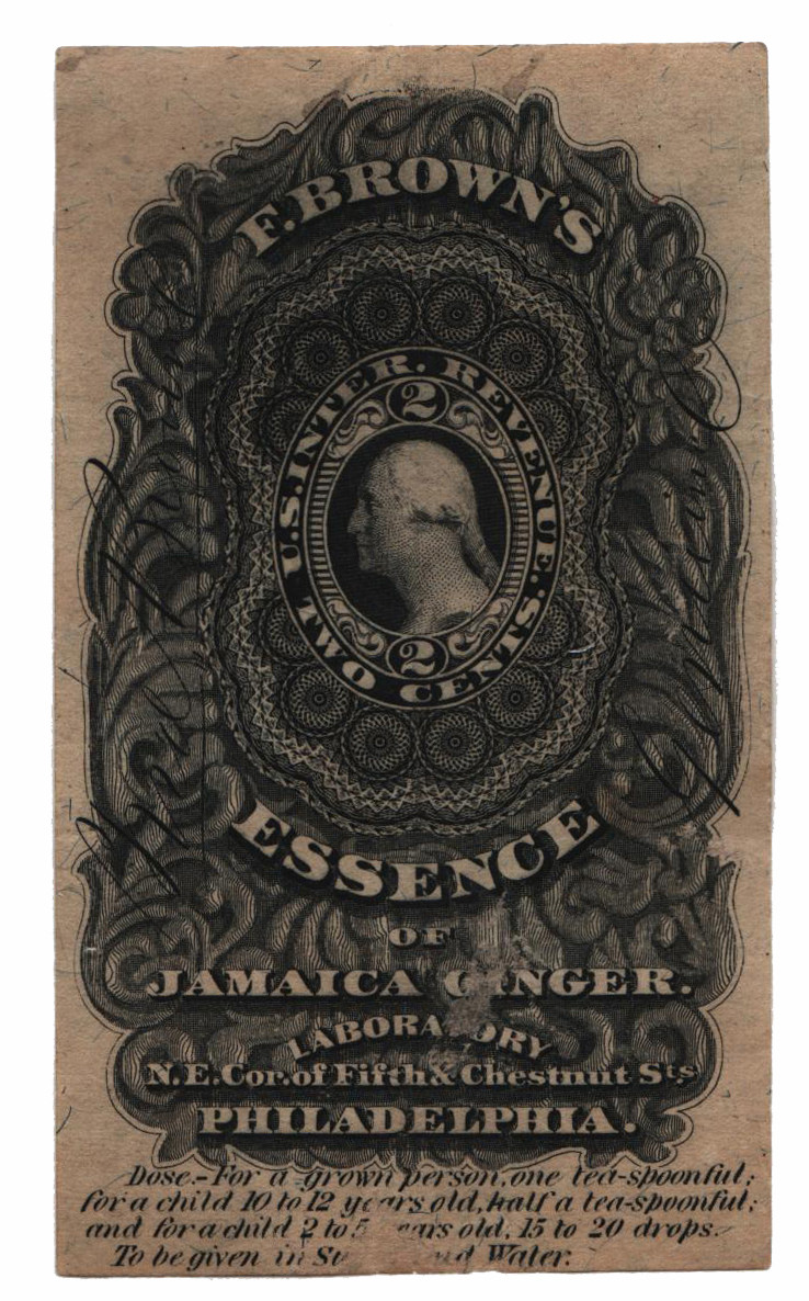 RS37b - 1871-77 2c F. Brown's Essence of Jamaica Ginger, Black, Die I ...
