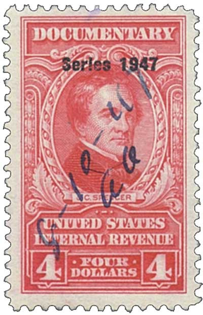 R476 - 1947 $4 U.S. Internal Revenue Stamp, Carmine
