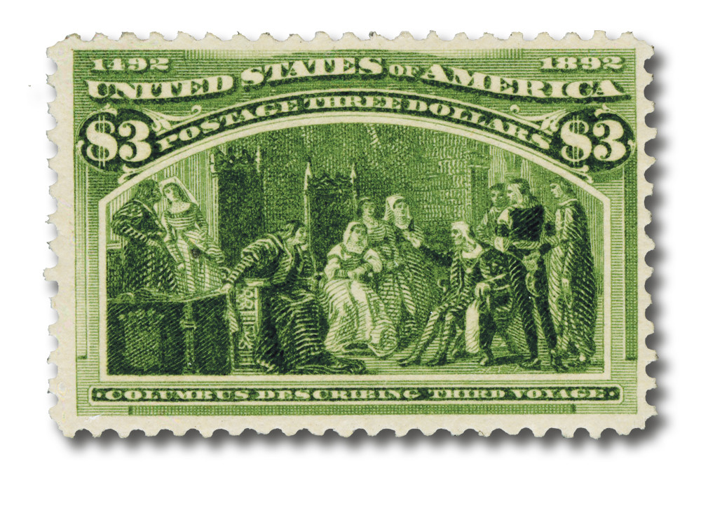 243 - 1893 $3 Columbus Describing Third Voyage, Yellow Green