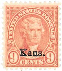 667 - 1929 9c Thomas Jefferson, Light Rose, Kansas Overprint