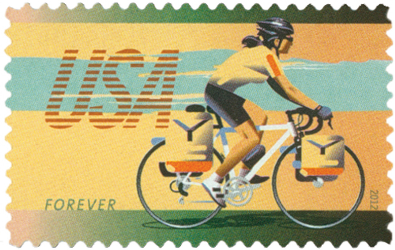 4688 - 2012 First-Class Forever Stamp - Bicycling: Commuter Riding Bicycle with Panniers