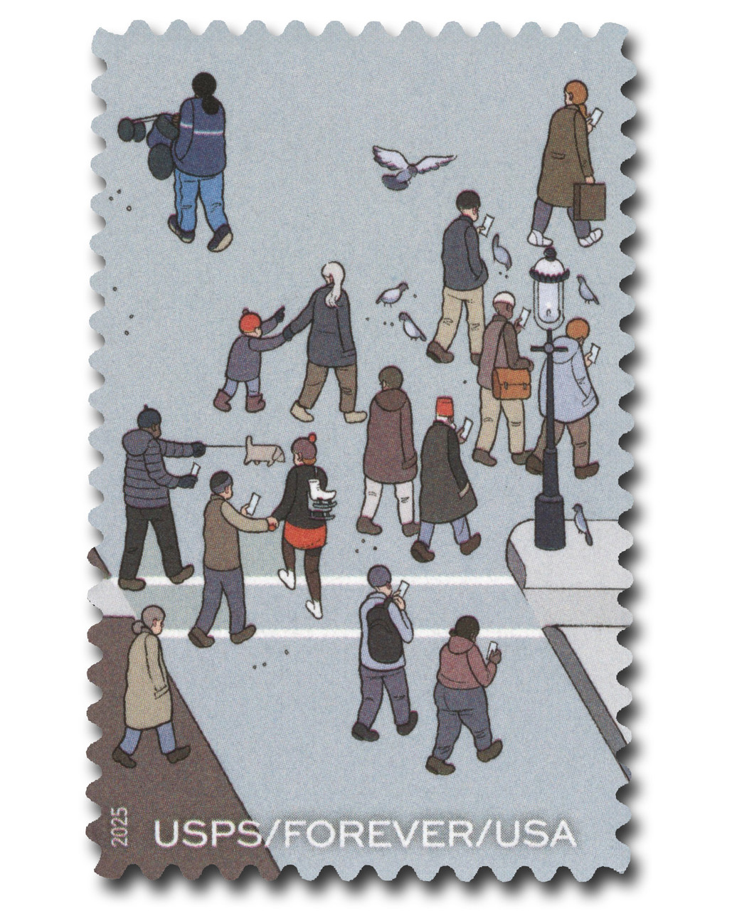 6023s - 2025 First-Class Forever Stamp - 250th Anniversary of Delivering Mail: Postal Worker Passing Crowd of People