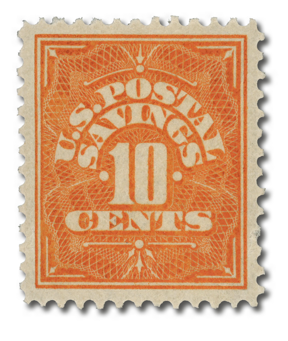 PS1 offer - 1911 10c Postal Savings, Orange, Double Line, Watermark, Perf. 12