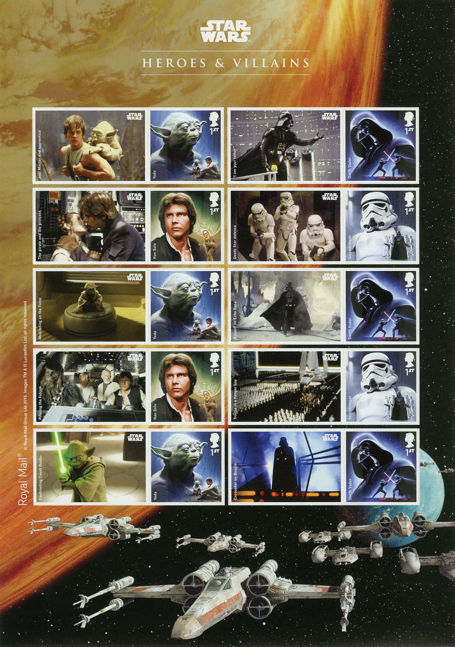 M11890 - 2015 Star Wars 40th Anniversary - "Heroes & Villains", Mint, Sheet of 10 Stamps, Great Britain