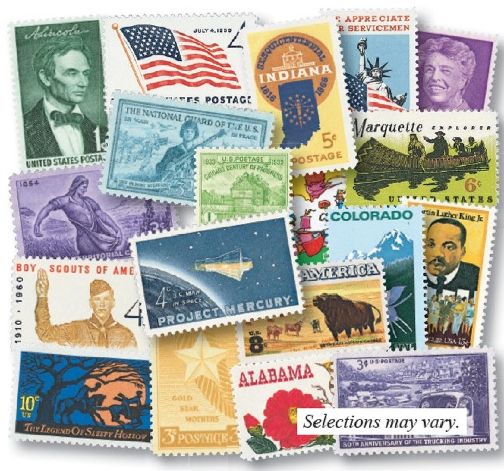 DB202 - 100 Mint US Stamps plus Catalog & Tongs